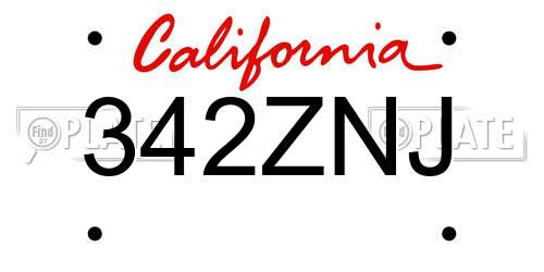 342ZNJ California License Plate