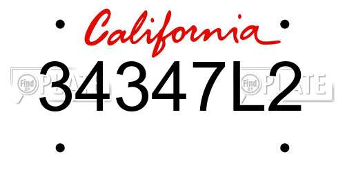 34347L2 California License Plate