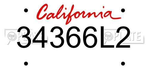 34366L2 California License Plate