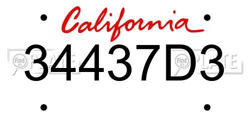 34437D3 California License Plate