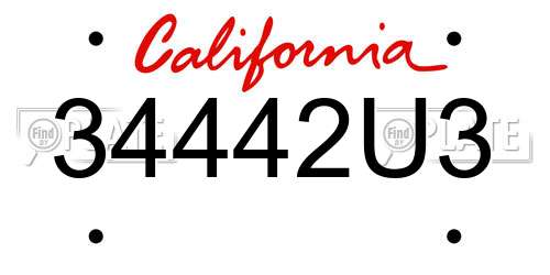 34442U3 California License Plate