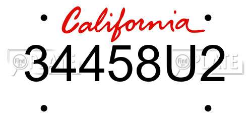 34458U2 California License Plate