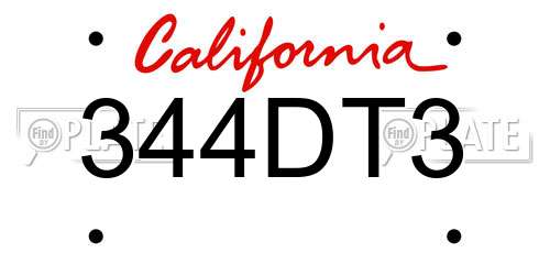 344DT3 California License Plate