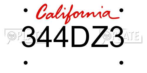 344DZ3 California License Plate