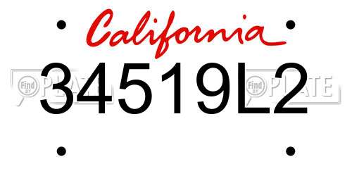 34519L2 California License Plate
