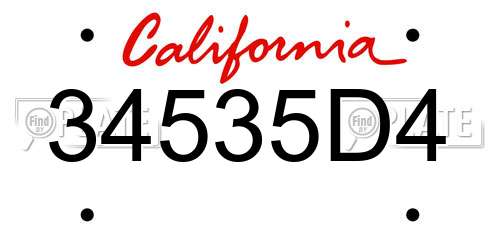 34535D4 California License Plate