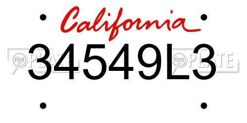 34549L3 California License Plate