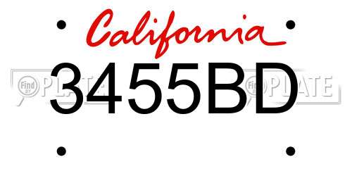 3455BD California License Plate