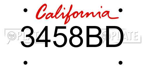 3458BD California License Plate