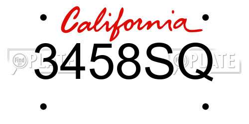 3458SQ California License Plate
