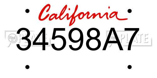 34598A7 California License Plate