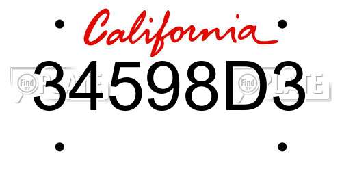 34598D3 California License Plate