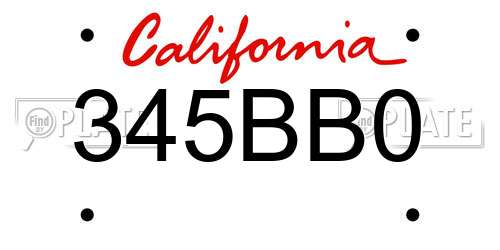 345BB0 California License Plate
