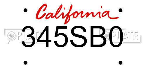 345SB0 California License Plate