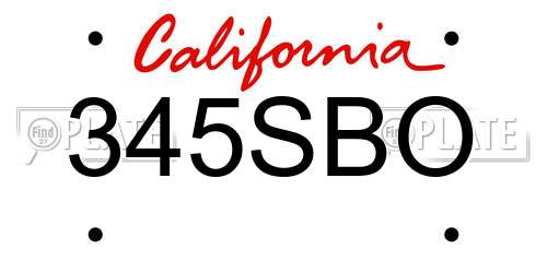 345SBO California License Plate