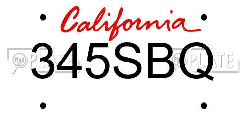 345SBQ California License Plate