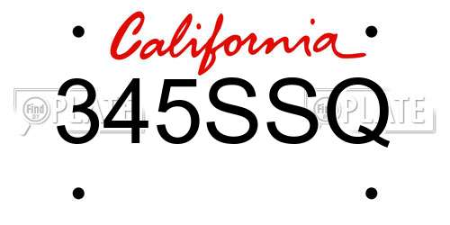 345SSQ California License Plate