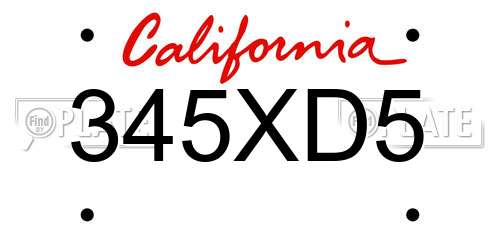 345XD5 California License Plate