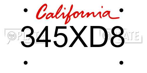 345XD8 California License Plate