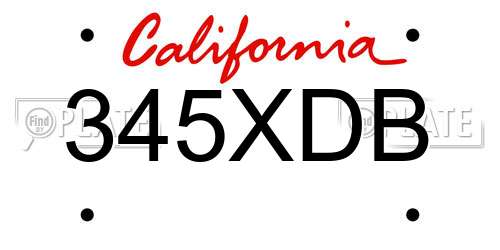 345XDB California License Plate