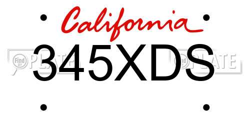 345XDS California License Plate