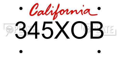 345XOB California License Plate