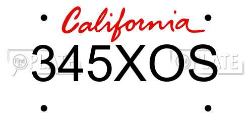 345XOS California License Plate