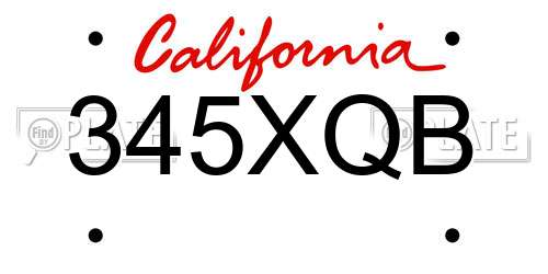 345XQB California License Plate