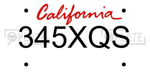 345XQS California License Plate