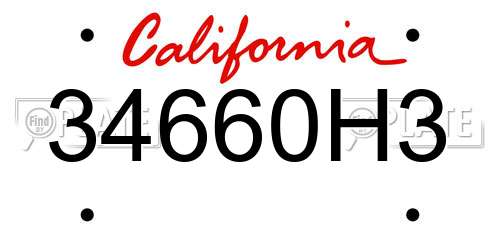 34660H3 California License Plate