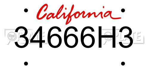 34666H3 California License Plate