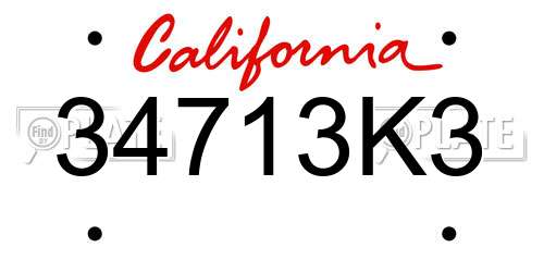 34713K3 California License Plate