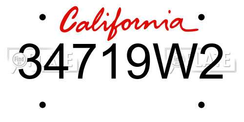 34719W2 California License Plate