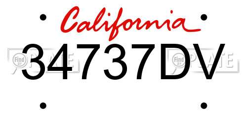 34737DV California License Plate