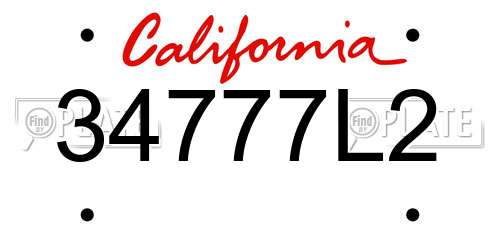 34777L2 California License Plate