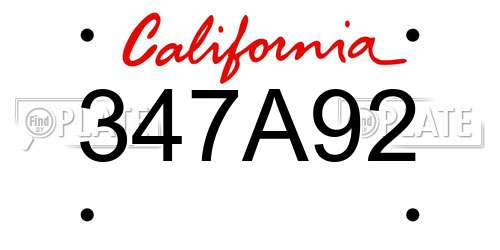 347A92 California License Plate