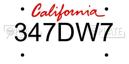 347DW7 California License Plate
