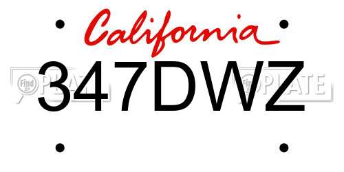 347DWZ California License Plate
