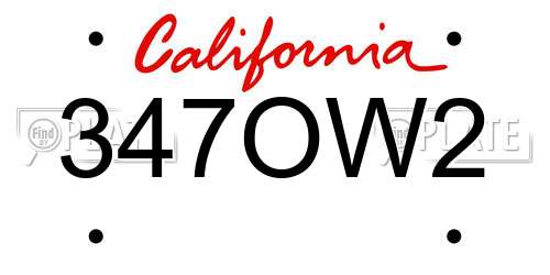 347OW2 California License Plate
