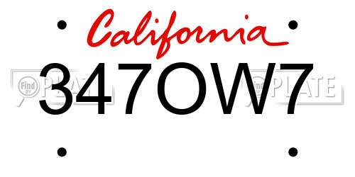 347OW7 California License Plate