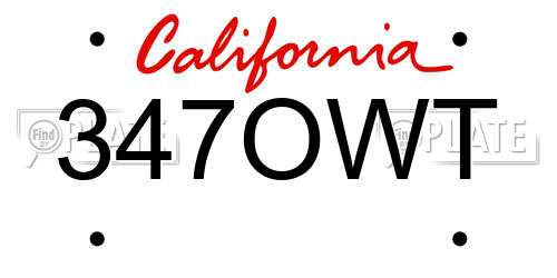 347OWT California License Plate