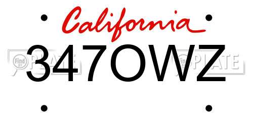 347OWZ California License Plate