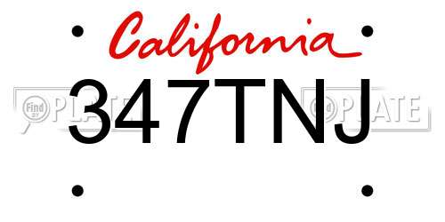 347TNJ California License Plate