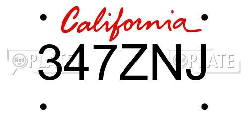 347ZNJ California License Plate