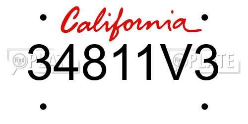 34811V3 California License Plate