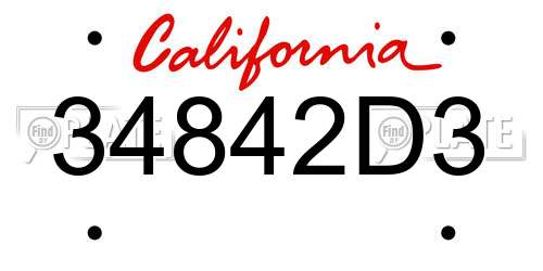 34842D3 California License Plate