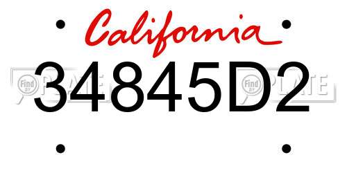 34845D2 California License Plate