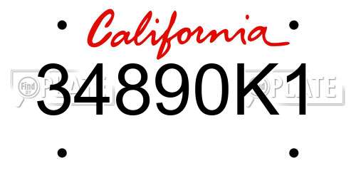 34890K1 California License Plate