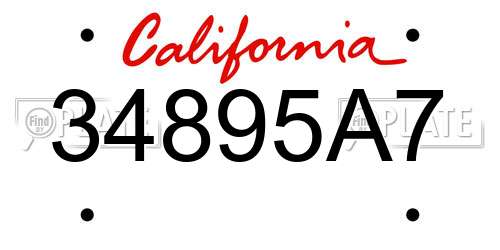 34895A7 California License Plate