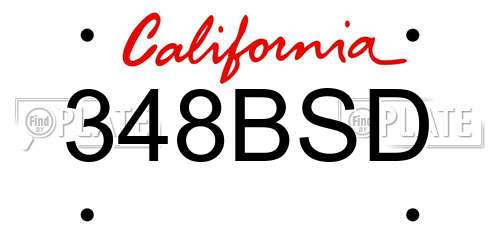 348BSD California License Plate